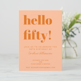 Fette Typografie Pfirsich Orange Modern 50. Geburt Einladung
