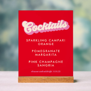 Fette Typografie Pink-Rote Groovy Hochzeitscocktai Acrylschild