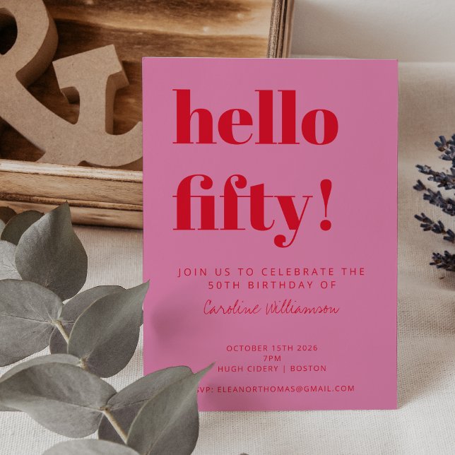 Fette Typografie Rosa Moderne 50. Geburtstag Einladung (Von Creator hochgeladen)