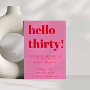 Fette Typografie Rosa Rot Moderne 30. Geburtstag Einladung