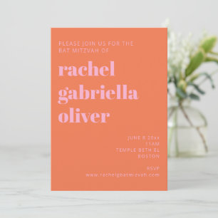 Fette Typografie Rosa und Orange Moderne Bat Mitzw Einladung