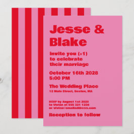 Fette Typografie, rosa und rote Hochzeit Einladung