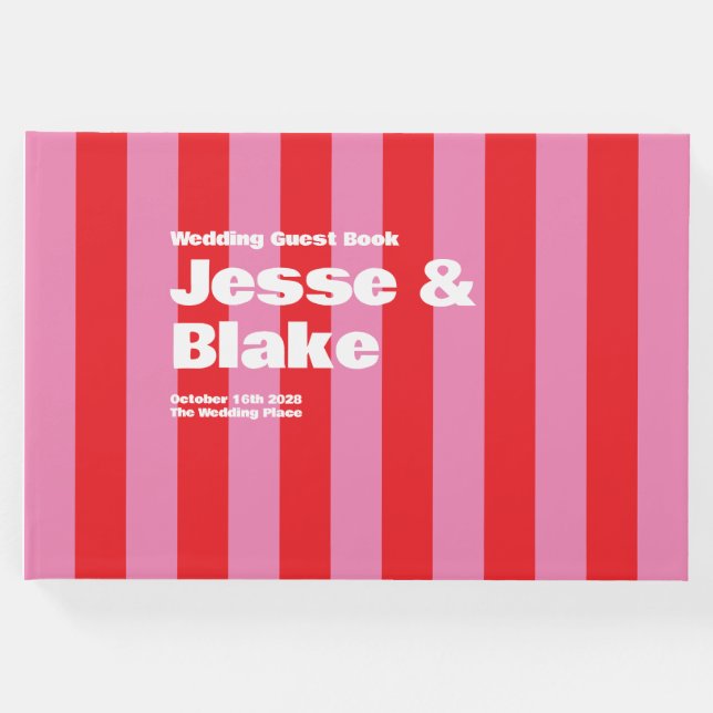 Fette Typografie, rosa und rote Hochzeit Gästebuch (Vorderseite)