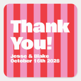 Fette Typografie, rosa und rote Hochzeit Quadratischer Aufkleber