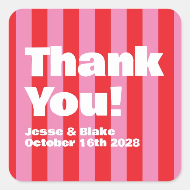 Fette Typografie, rosa und rote Hochzeit Quadratischer Aufkleber (Vorderseite)