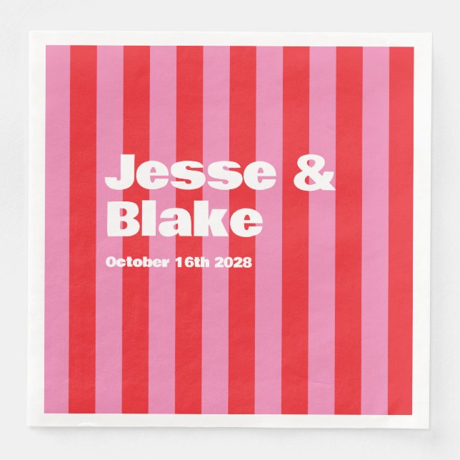 Fette Typografie, rosa und rote Hochzeit Serviette (Vorderseite)