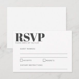 Fette Typografie Schwarz und Weiß Moderne Hochzeit RSVP Karte