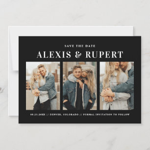 Fette Typografie Schwarze Drei Foto Save-the-Date- Magneteinladung
