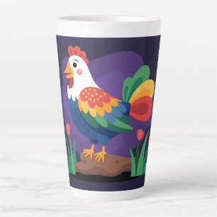 Fette und bunte Cartoon-Hahn-Illustration Milchtasse