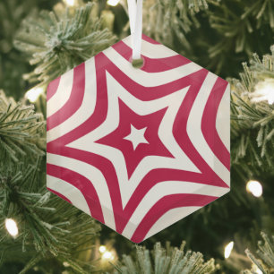 Fette und helle rote und weiße Sterne in einem Vek Ornament Aus Glas