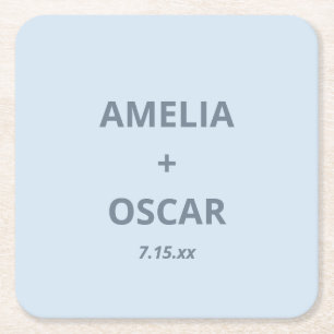 Fette weiche blaue moderne Hochzeitsnamen Datum Be Rechteckiger Pappuntersetzer