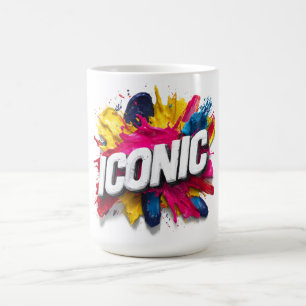 Fette weiße "ICONIC"-Textfarbe, farbenfroher Farbs Kaffeetasse