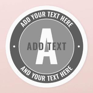 Fetter bearbeitbarer Text & Monogramm Grau & Wei Etiketten