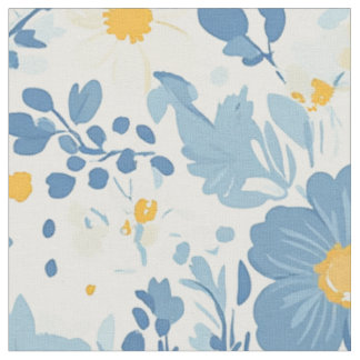 Fetter Blau-Gelber Cottage-Garten-Blumenmuster Stoff