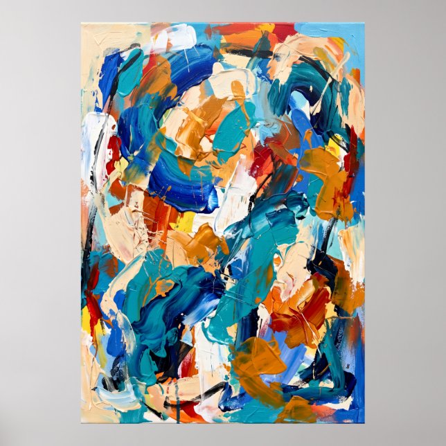 Fetter Blau Orange Abstrakt Poster (Vorne)