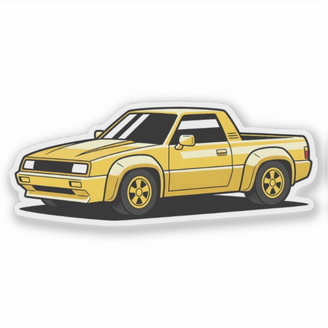 Fetter Gelber Pickup-Cartoon Aufkleber (Vorderseite)