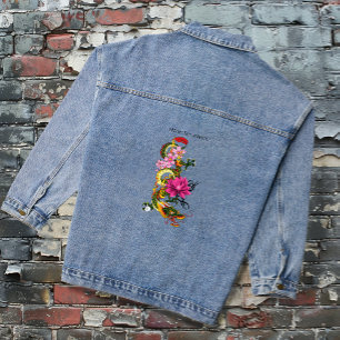 Fetter Grün Chinesischer Drache Lotus Türkis Tatto Jeansjacke