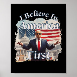 Fetter Hart Retro Politisches Motto Amerika Zuerst Poster