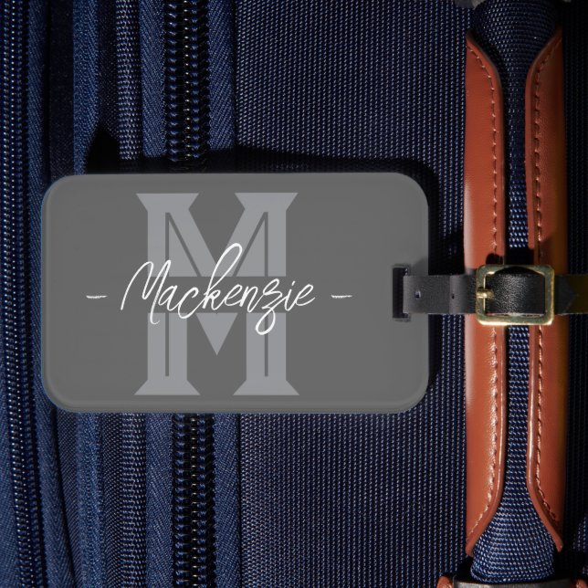 Fetter initialer personalisierter Namensmonogramm Gepäckanhänger (Vorderseite Insitu 4)