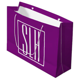 Fetter moderner 3-Anfangs-Monogramm Weiß & Lila Große Geschenktüte
