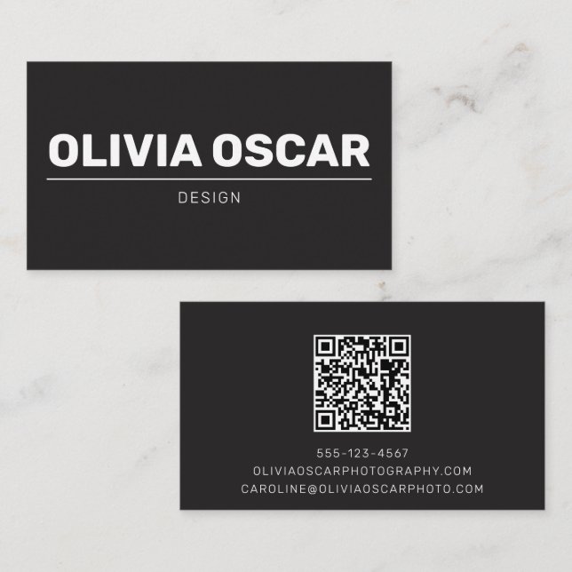 Fetter Name Schwarzer QR-Code Einfaches Modernes D Visitenkarte (Vorne/Hinten)