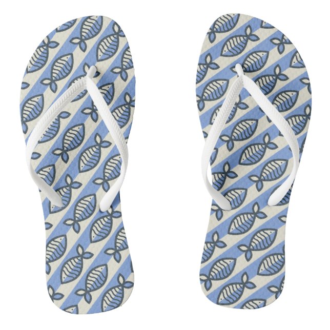 Fetter Retro-Fisch blau Flip Flops (Fußbett)