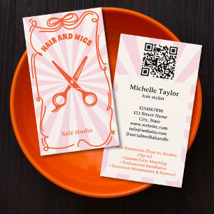 Fetter Retro-Friseur Whimsical Doodle Rosa Rot Visitenkarte