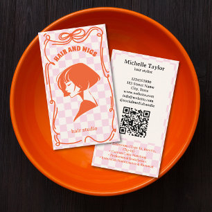 Fetter Retro-Friseurstil Whimsical Doodle Rosa Rot Visitenkarte