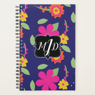 Fetter Retro-Monogramm-Blumen-Neon-Planer Planer
