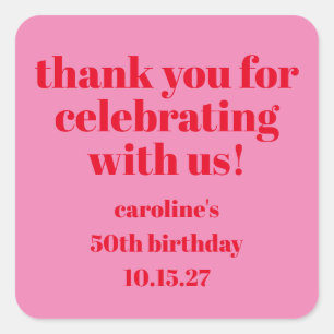 Fetter Rosa Roter 50. Geburtstag Benutzerdefiniert Quadratischer Aufkleber