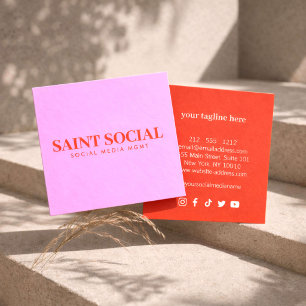 Fetter Social Media Manager Pink/Rot Quadratische Visitenkarte