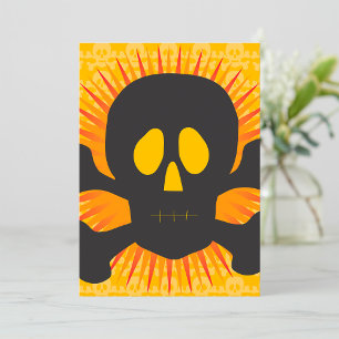 Fetter Totenkopf mit orangem Ausrufezeichen Einladung