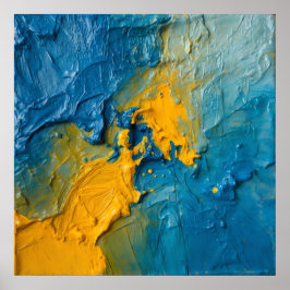 Fettes Blaues & Gold Impasto Abstractes Kunstposte Poster