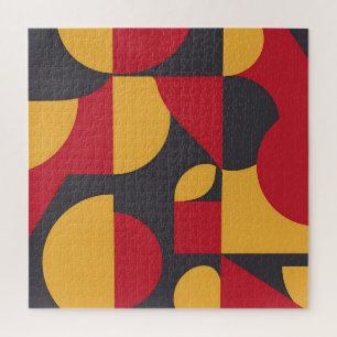 Fettes geometrisches Muster in Rot, Gelb und Grau Puzzle