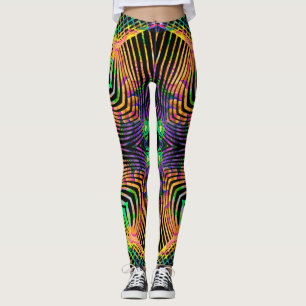 Fettes kaleidoskopisches Design grüne und orange L Leggings