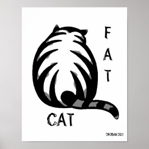 Fettes Katze-Graues u. schwarz Poster