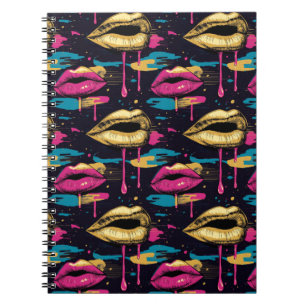 Fettes Pop-Art-Lippenmuster mit lebendigen Tropfen Notizblock