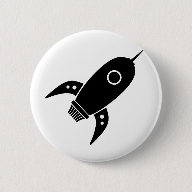 Fettes Retro-Raketenraumschiff Schwarz Button (Vorderseite)