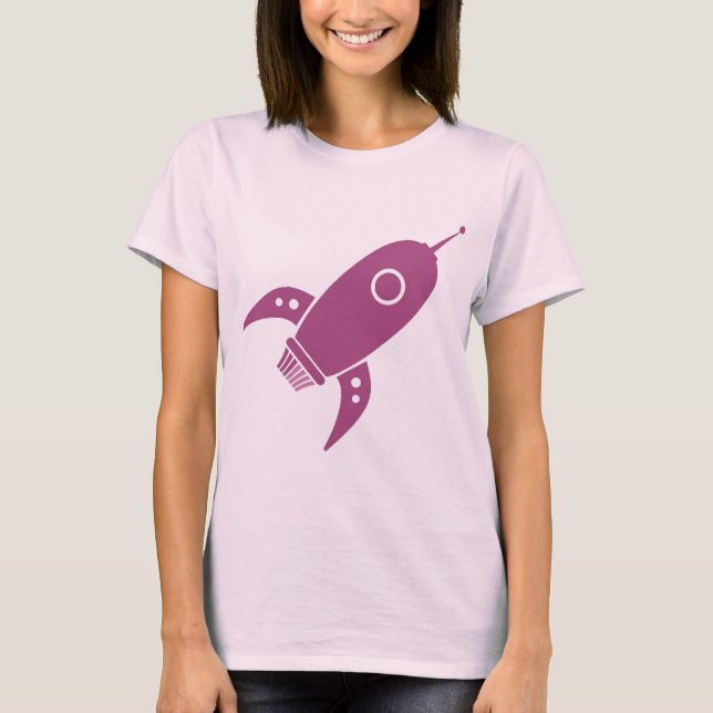 Fettes Retro Rocket-Schiffs-Rosa T-Shirt (Vorderseite)
