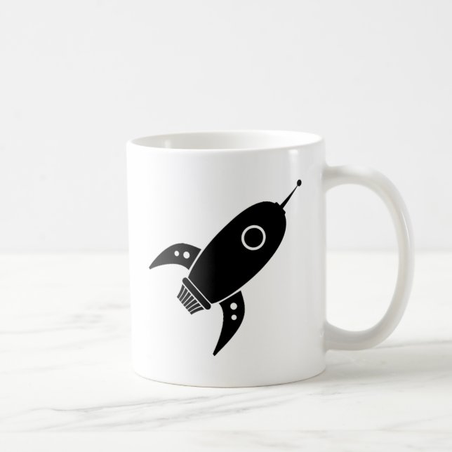 Fettes Retro Rocket-Schiffs-Schwarzes Tasse (Rechts)