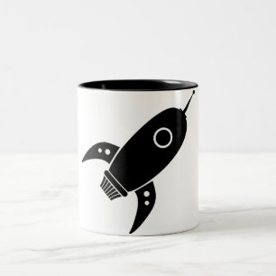 Fettes Retro Rocket-Schiffs-Schwarzes Zweifarbige Tasse