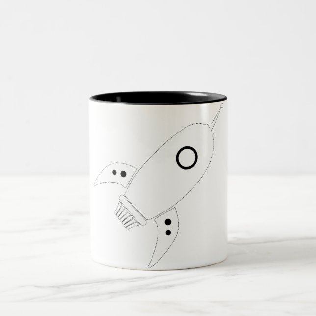 Fettes Retro Rocket-Schiffs-Weiß Zweifarbige Tasse (Mittel)