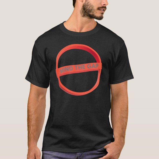 Fettes rotes „Mind The Gap“-Grafik T-Shirt (Vorderseite)