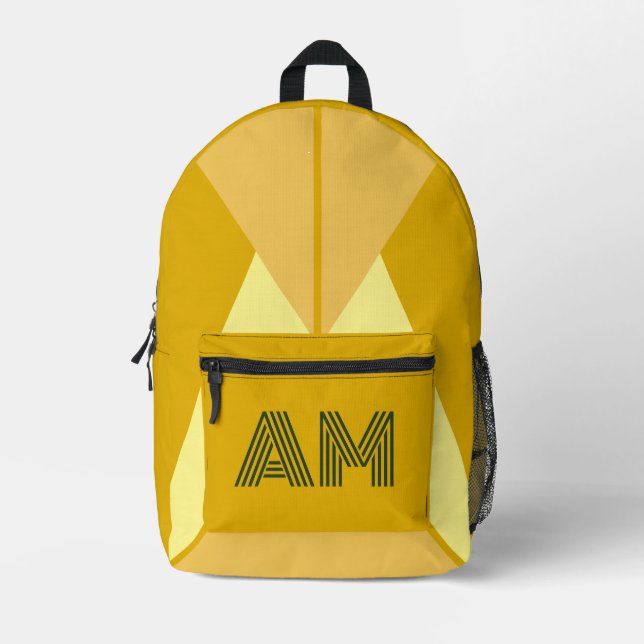 Fettes Senf und geometrisches Kohle-Monogramm  Bedruckter Rucksack (Vorderseite)