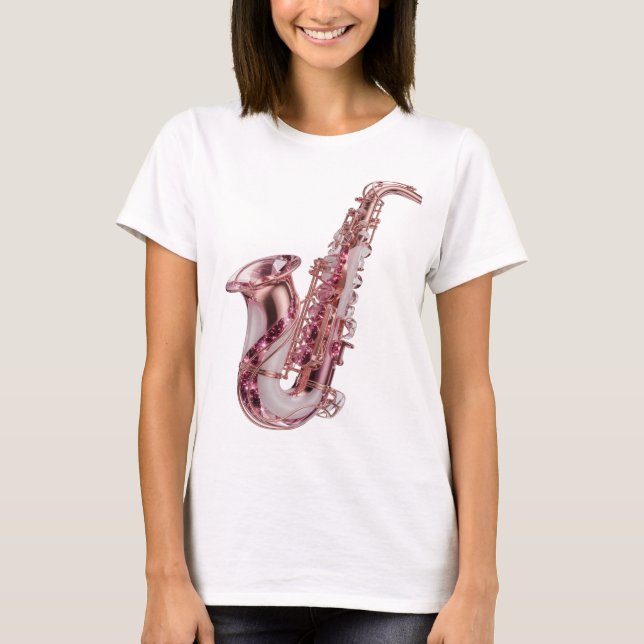 Fettes Silber PINK SAXOPHONE Maßdesign T-Shirt (Vorderseite)