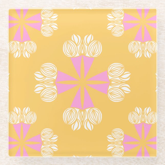 Fettes Sommerblumenbouquet auf Gold Glasuntersetzer (Vorderseite)
