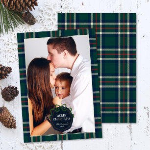 Fettes Tartan Kariert Grün Weihnachtsfoto Feiertagskarte