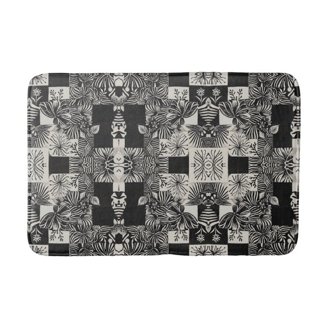 Fettes tropisches monochromes Blumenmuster Badematte (Vorderseite)