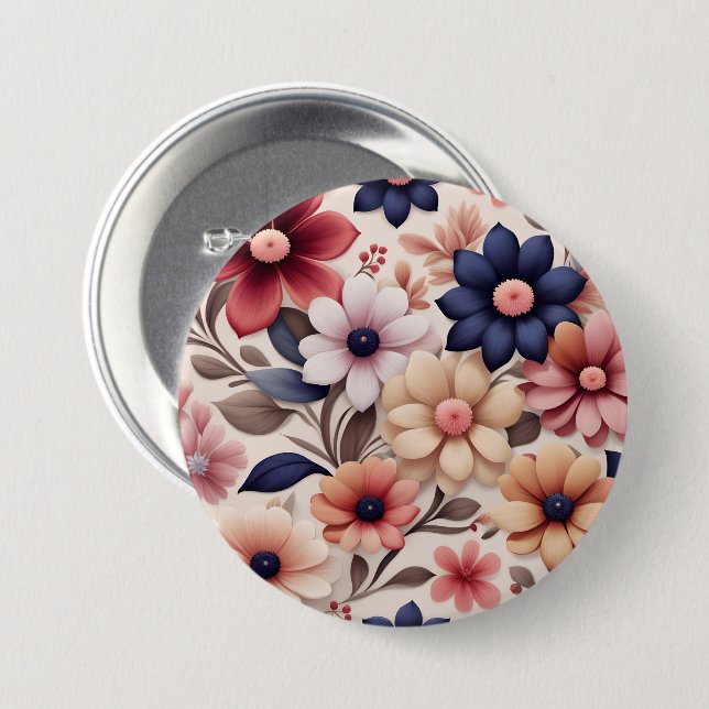 Fettfarbene Blume und Blätter - Muster pink Button (Vorne & Hinten)
