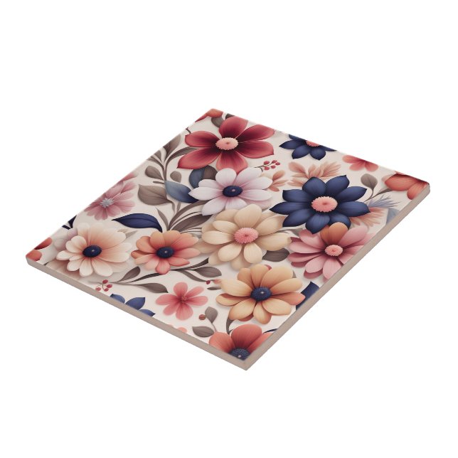 Fettfarbene Blume und Blätter - Muster pink Fliese (Seite)